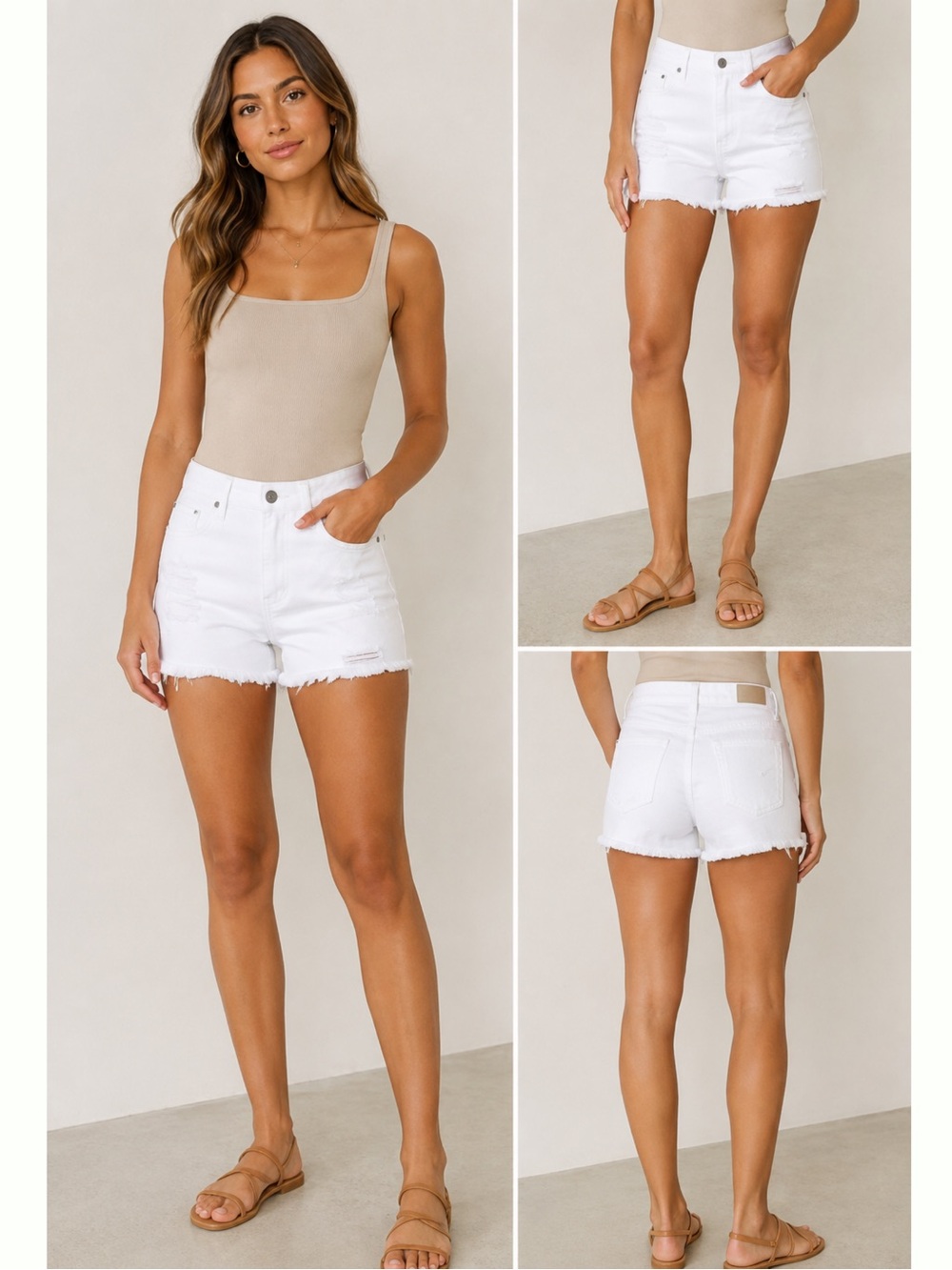 NWT YMI White Cotton Distressed Hybrid Denim Shorts 7 / 28